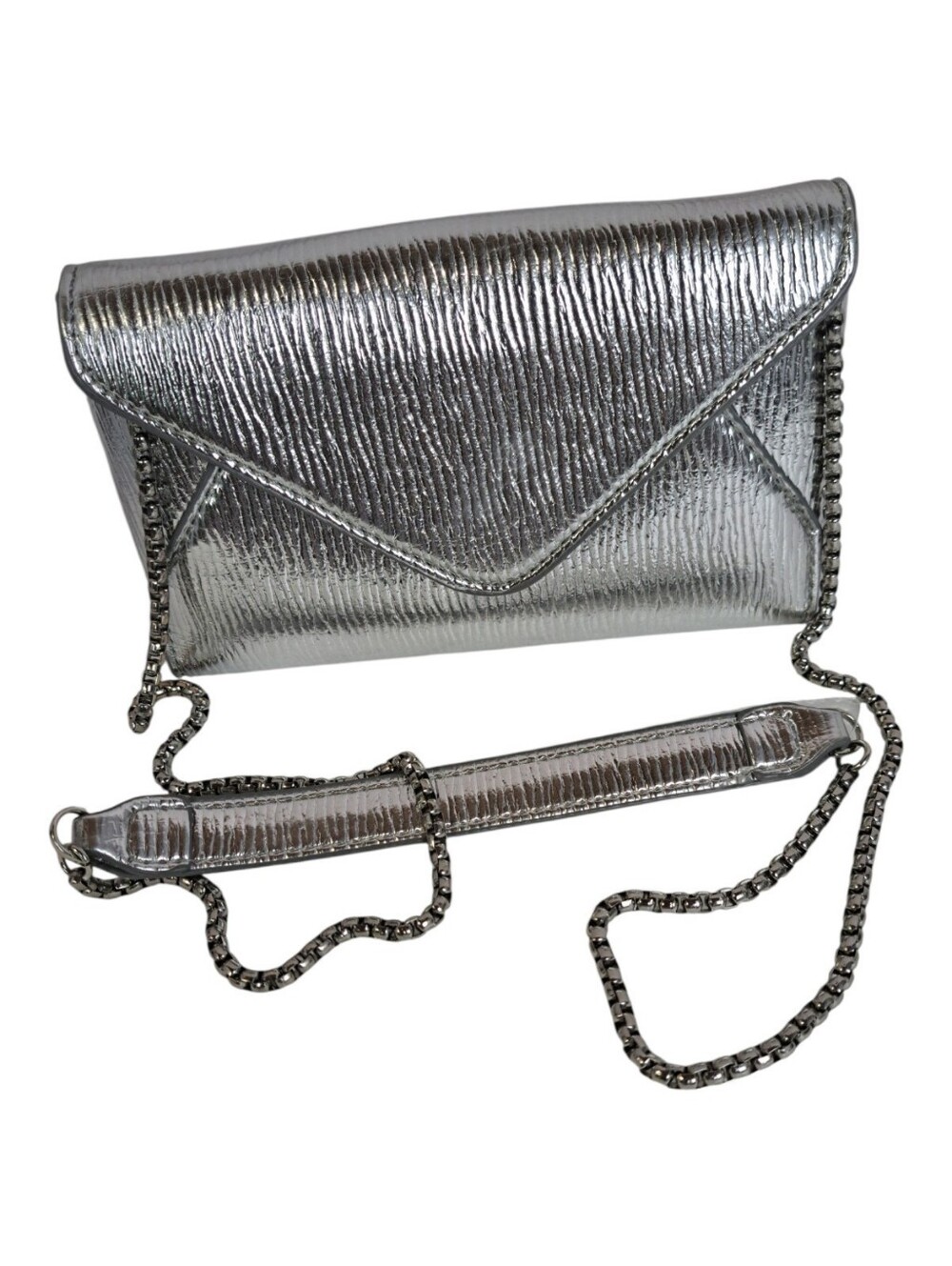 Zara Metallic Silver Textured Envelope Crossbody Clutch Bag